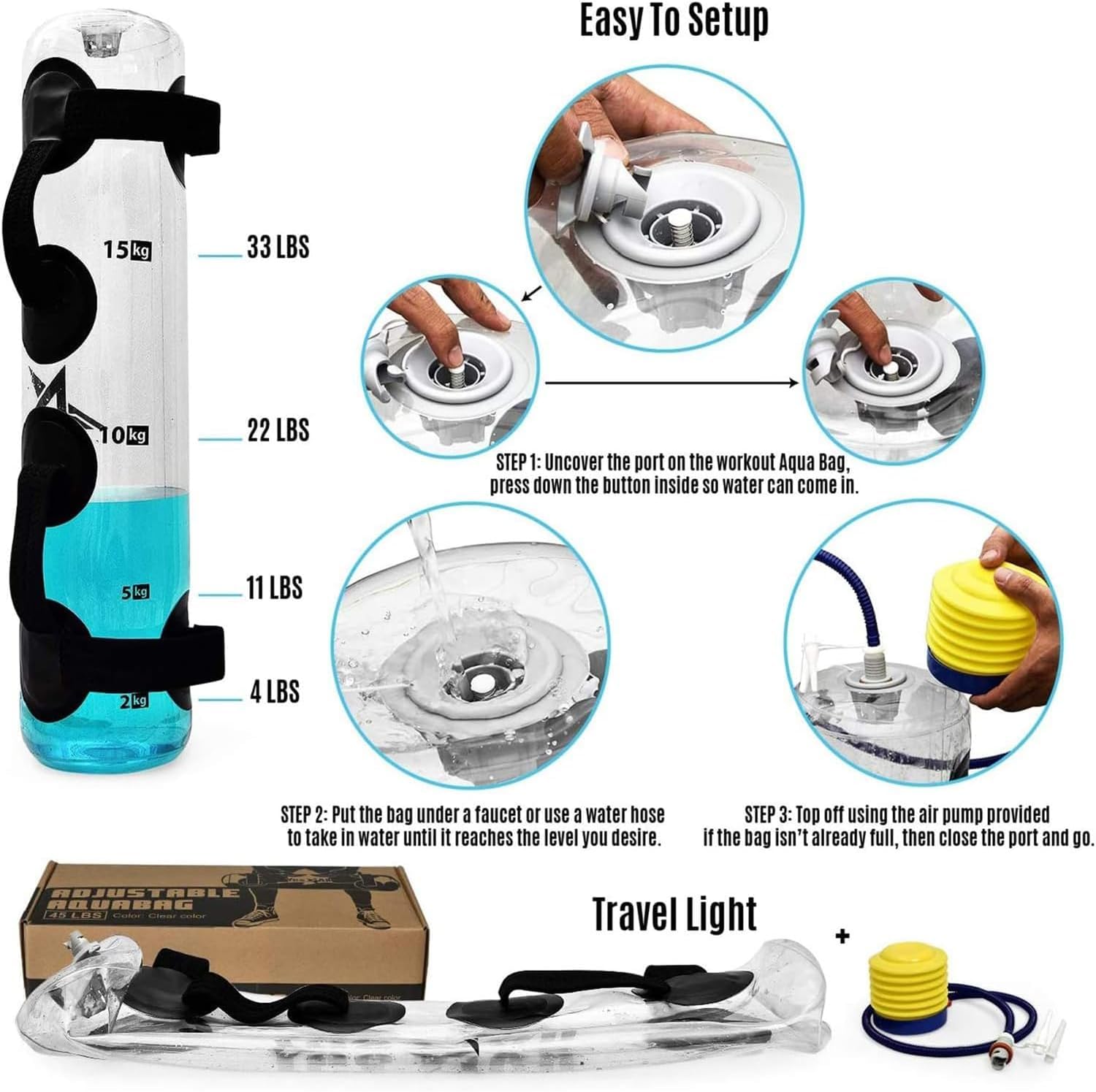 Fitness Aqua Bag Sandbag Alternative Borsa per Sollevamento Pesi Riempita d'Acqua Regolabile L'allenamento di Forza Indoor Manubri per Allenamento A Casa Fitness & Yoga(25KG)