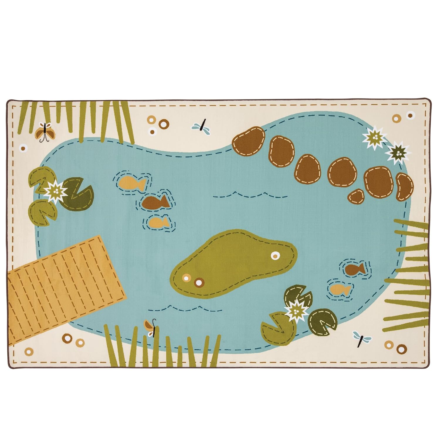 Carpets for Kids KID$Value Plus 91.69 Tranquil Pond Playroom Nature Colors Classroom Block Play Kids Room Rug 7ft 6in x 12ft Rectangle Tan