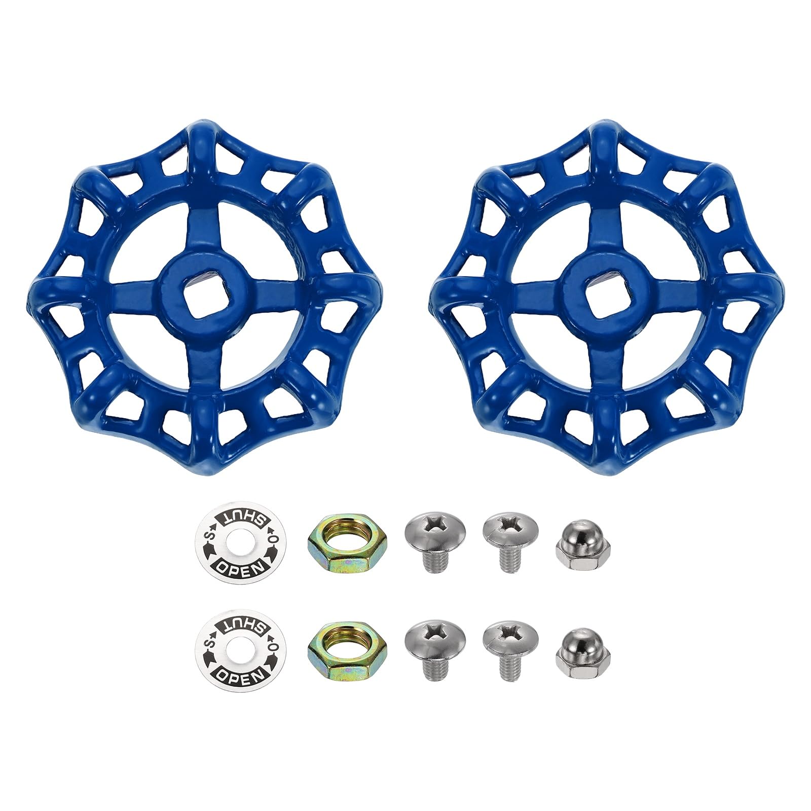 sourcing map 2Pcs Outdoor Faucet Water Spigot Handle, 9 x 9mm Round Wheel Square Stem Hole Cast Iron Hose Bib Outside Faucet Valve Handles Replacement for Garden Courtyard Bathroom, Blue