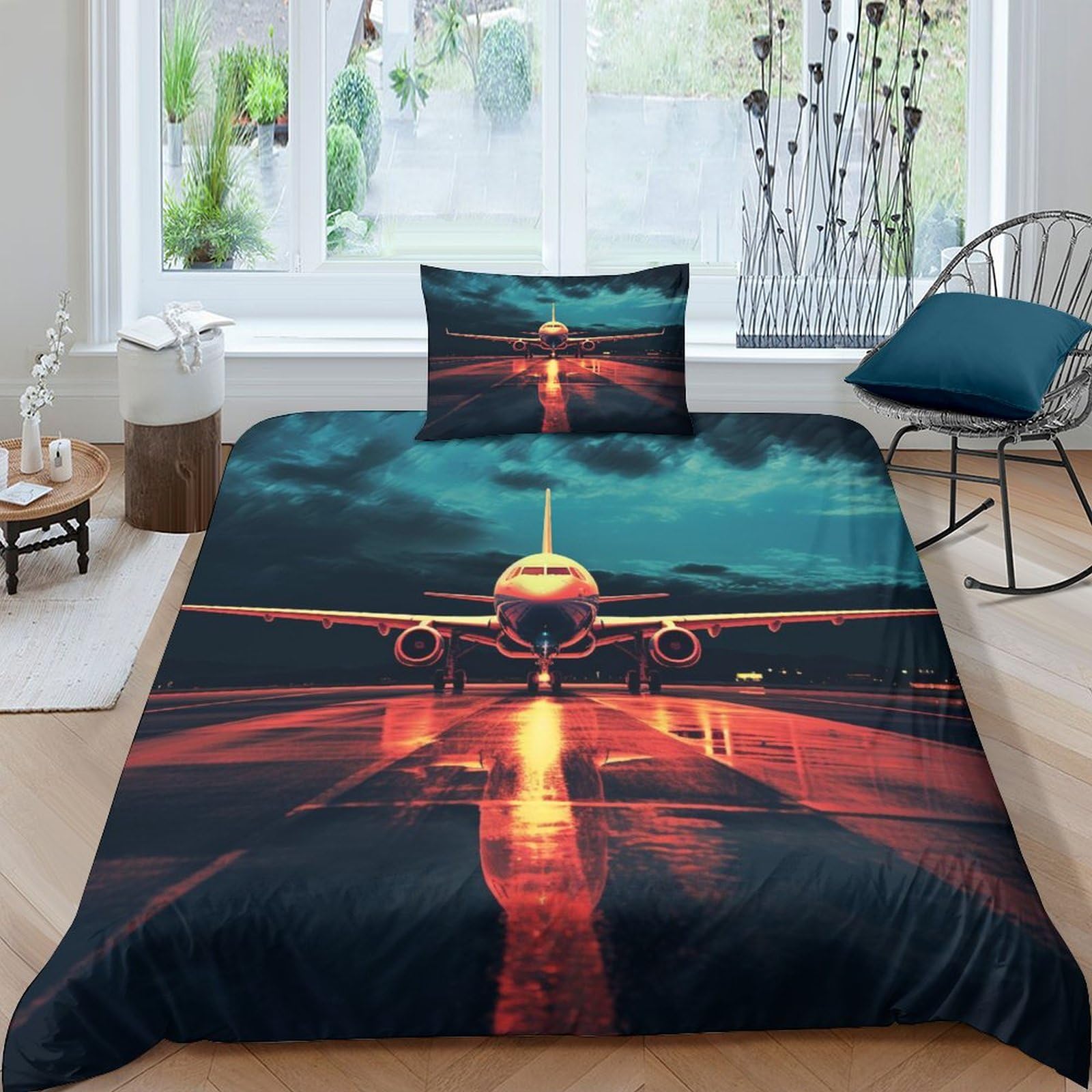 Crjus Boys Style-2 Aircraft 3D Comforter Cover Set For Kids Duvet Coversky 2 Piece Set Youth Teens Bedding Set Quilt Cover With Zipper Closure Soft Microfiber Single（135X200cm）