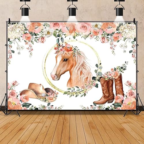Miniatura 4 de Fondo para fiesta de caballo, vaquera occidental, flor, fotografía, fondo, pancarta de granja occidental para cumpleaños, baby shower, fiesta,