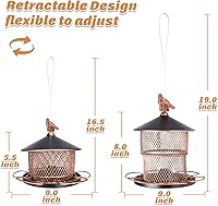 Vista 6 de Yinns Comederos para pájaros para colgar al aire libre, comederos metálicos de gran capacidad de semillas, comedero para pájaros salvajes con 6