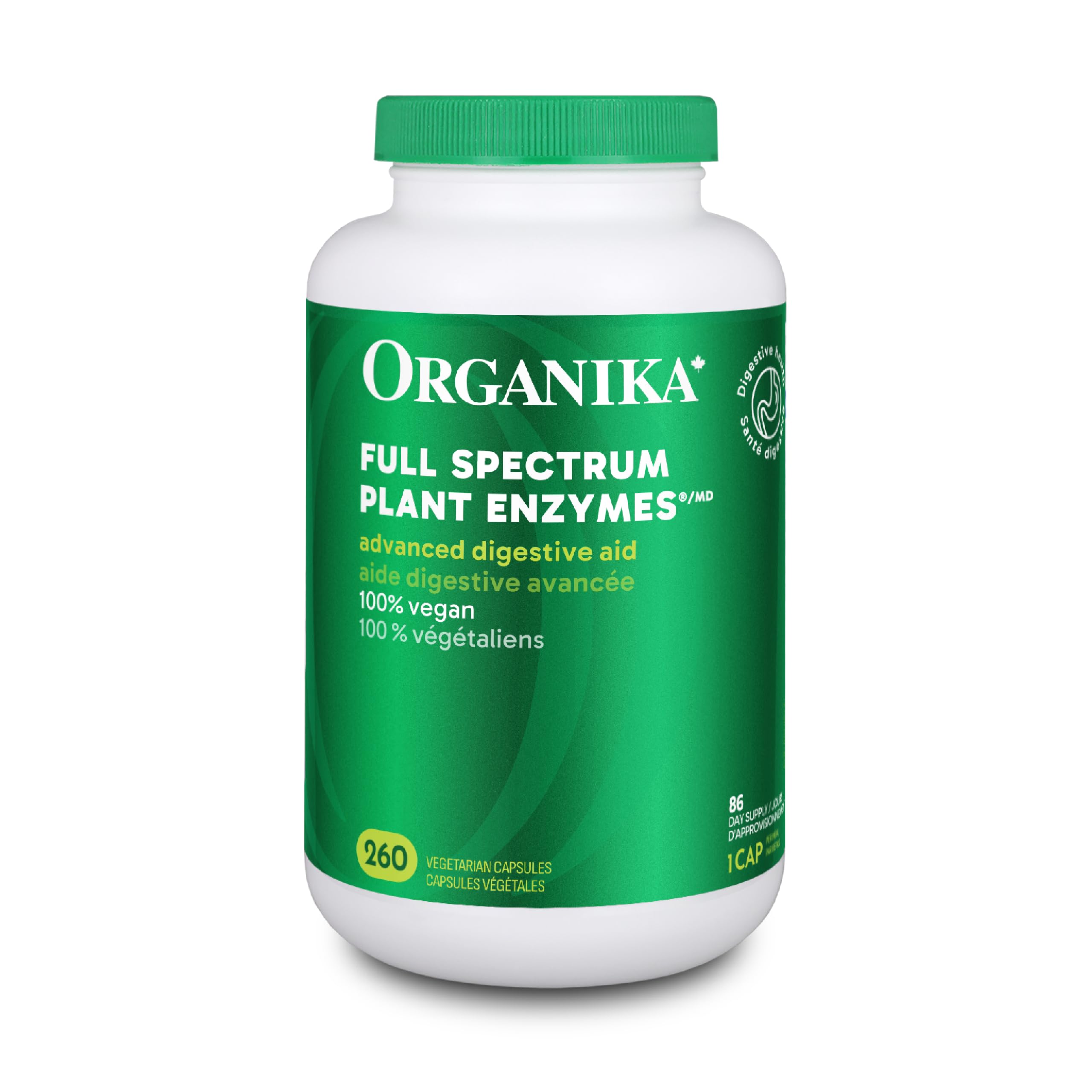 Organika Full Spectrum Plant Enzymes- Helps Break Down Carbs, Fat, Protein, Dairy- 260 vcaps