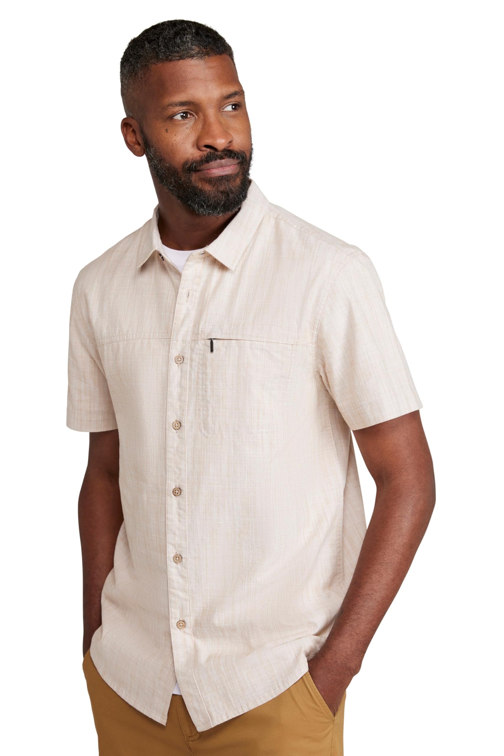 Coconut Slub Texture Mens Short-Sleeved Shirt - Beige