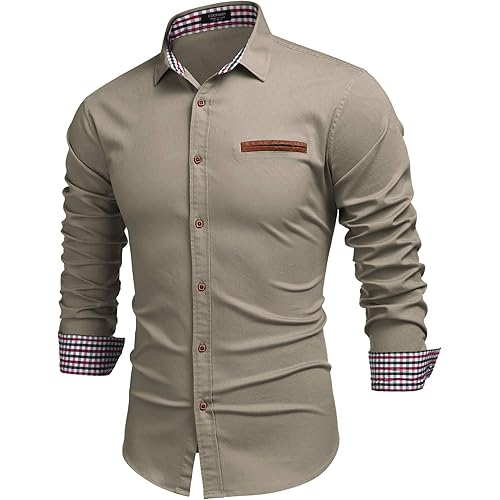 COOFANDY Men's Casual Dress Shirt Button Down Shirts Long-Sleeve Denim Work Shirt