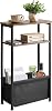 Narrow Side Table with Storage, 3 Tier Slim End Table for Small Spaces, 40x20x66cm Narrow Bedside Table, Small Nightstand with Fabric Basket for Bedroom, Living Room, Rustic Brown YD-ST002H