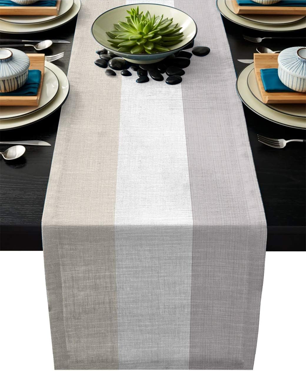 Custom Bed USA Camino de mesa geométrico para tocador, 18 x 72 pulgadas, lino de arpillera, antideslizante, resistente al calor, mantel individual