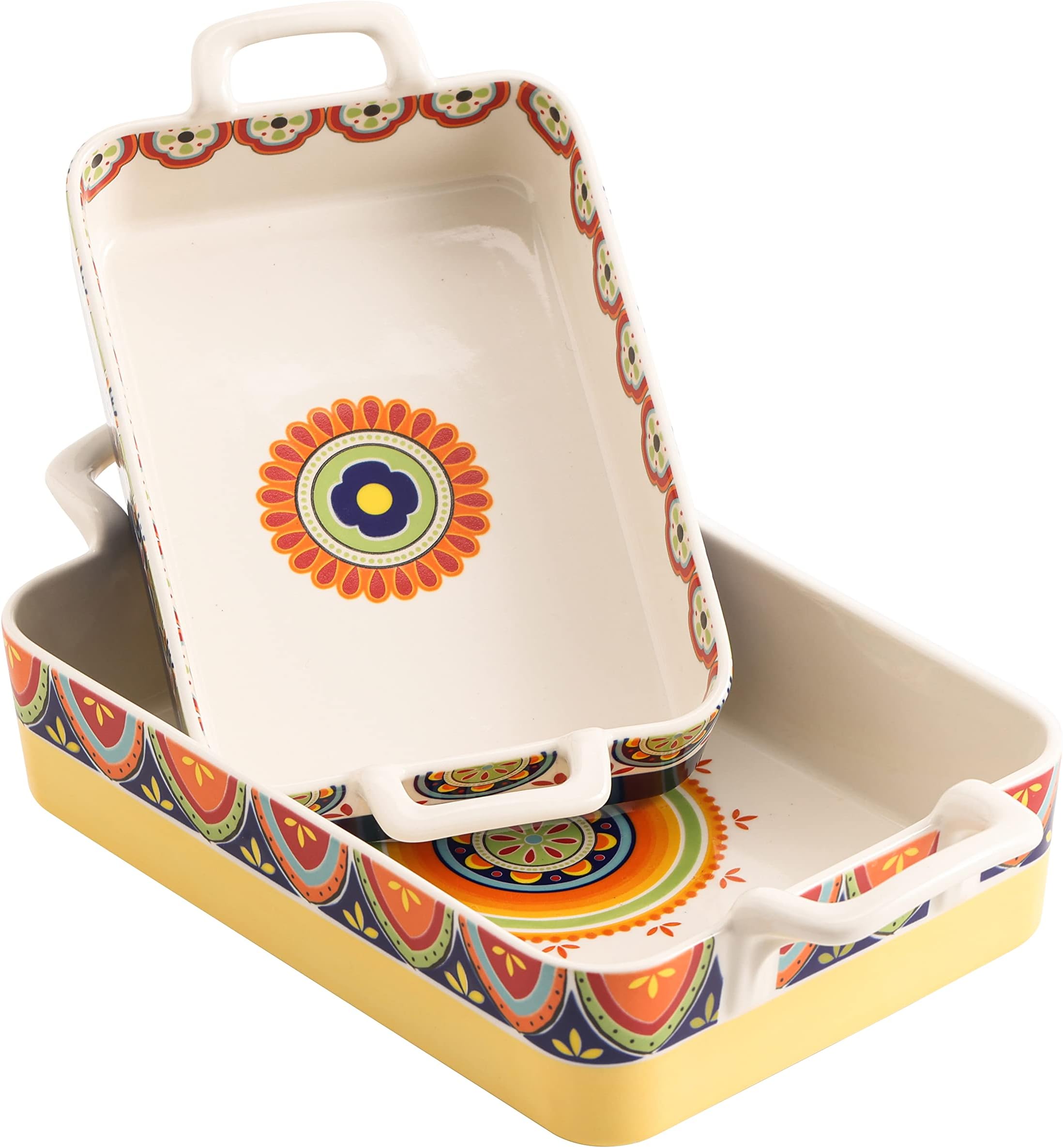Bico Tunisian Stoneware Baking Dish Set, Set of 2, Large & Medium Rectangular Baking Pan Set, Lasagna Pan, Casserole Dish, Microwave, Dishwasher and Oven Safe