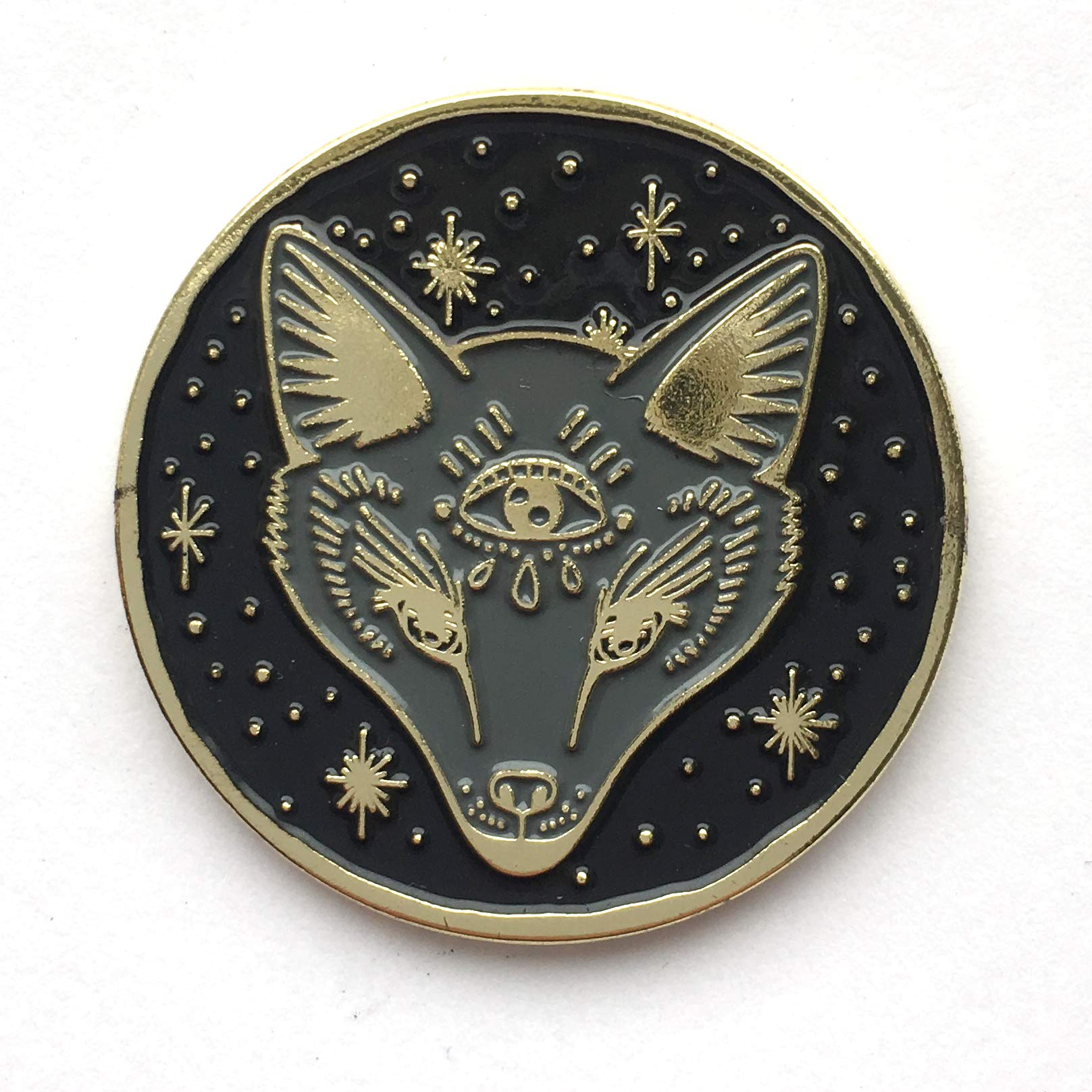 Boho Wolf Badge - 1 Inch Wide Black Enamel Pin - Great for jackets, backpacks, blazers and more!