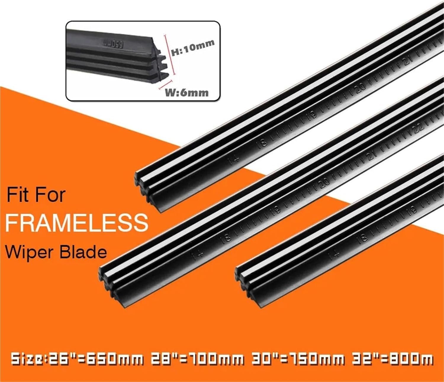 2PCS Vehicle Windshield Insert Natural Rubber Car Wiper Blade Strip (Refill) 6mm 26"28"30"32" Frameless Wiper Accessories(30 inch 750mm)