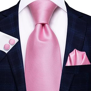 SUNMME Corbata de Boda para Hombre de Seda Lisa Color Rosa melocotón, Corbata de Regalo para Hombre, Conjunto de Gemelos y pañuelo de diseño a la Moda, Fiesta de Negocios