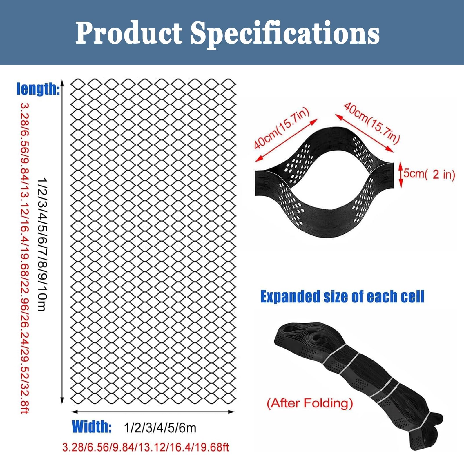 Gravel Ground Grid, 2 Inch Thick Geo Grid Ground Grid, Geo Cell Grid, Gravel Grid HDPE 3ft/ 5ft/ 10ft/ 15ft/ 20ft/25ft/ 30ft,for Garden, Shed Base, Driveway & Patios, Filled Load 3000KG(1x10m( 3.3x33f