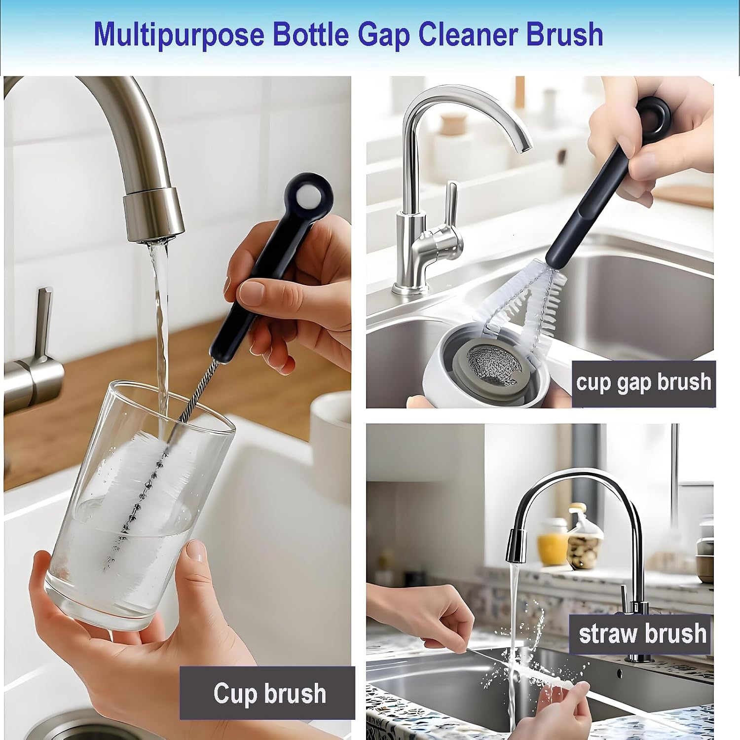 3 Pack Bottle Cleaning Brush Set with Detachable Keychain Ring, Narrow Neck & Straw Cleaner, Portable for College Dorm & Travel