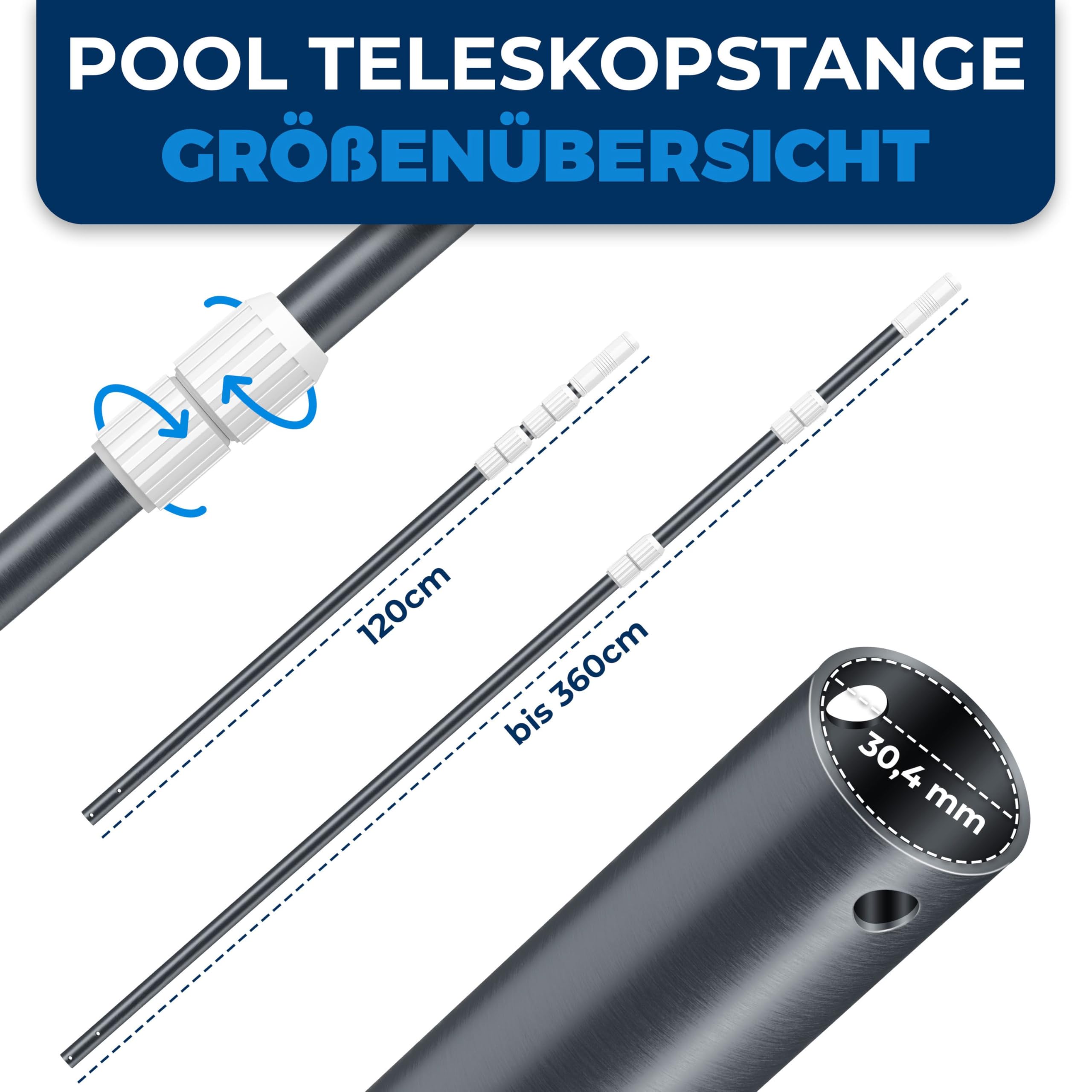 KESSER® Pool Teleskopstange Aluminium Poolstange | Stange zur Poolreinigung 3-teilig | einstellbar von 1,20m bis 3,60m | Witterungsbeständig und Stabil, Anthrazit