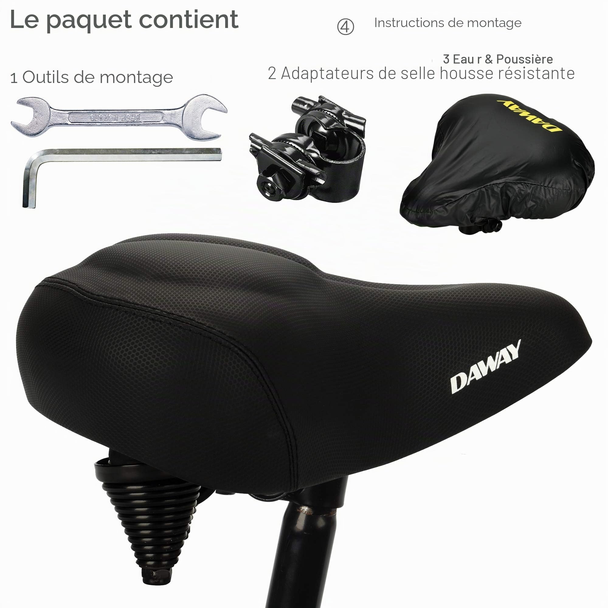 DAWAY C40 Siège de vélo surdimensionné Confortable - Compatible avec Les vélos Peloton, d'exercice, de Montagne ou de Route, Remplacement de Selle de vélo Extra Large pour Homme Femme Confort