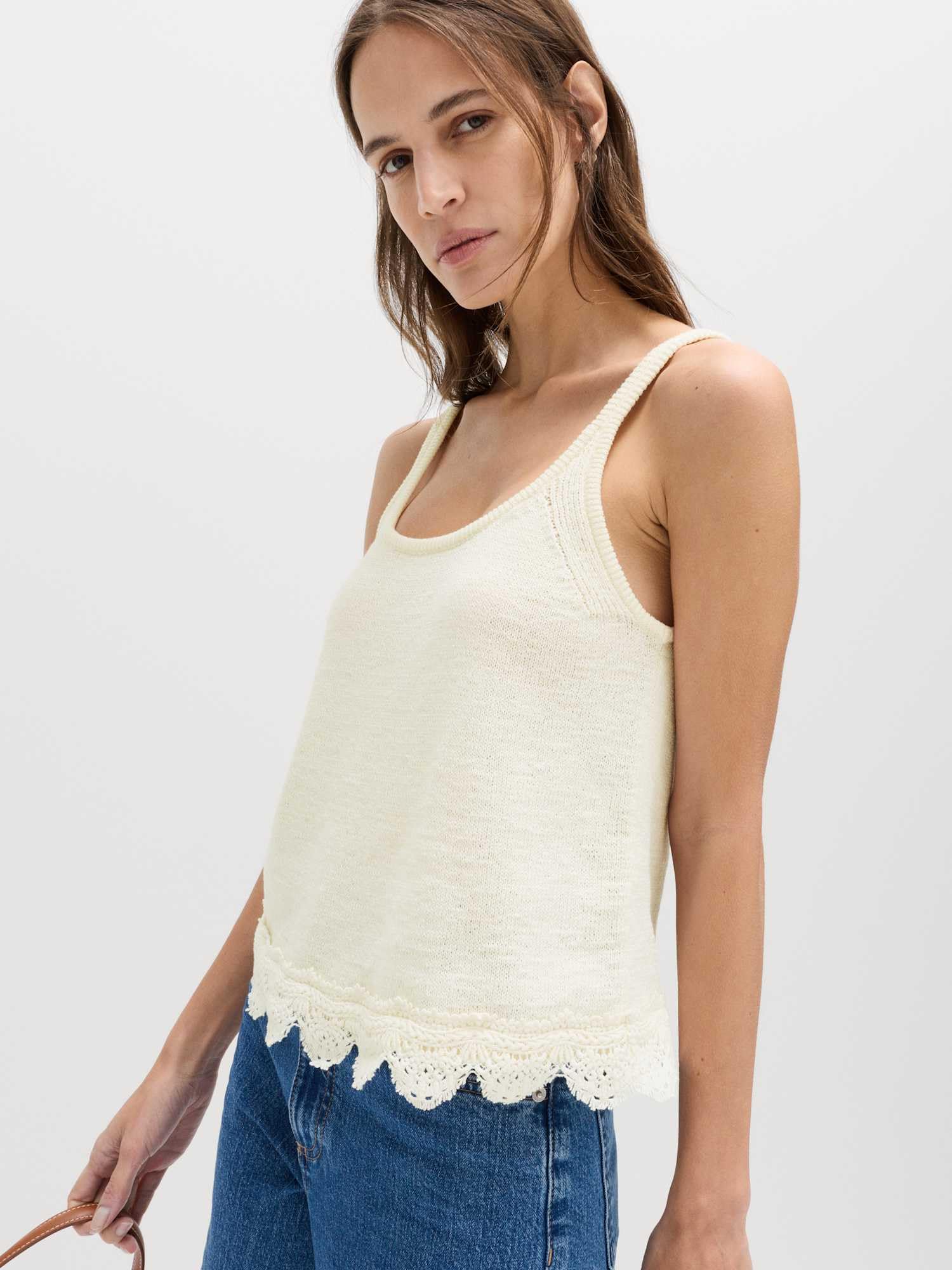 Marks & Spencer Donna Pizzo Dettaglio Misto Cotone Maglia Top – vestibilità Slim