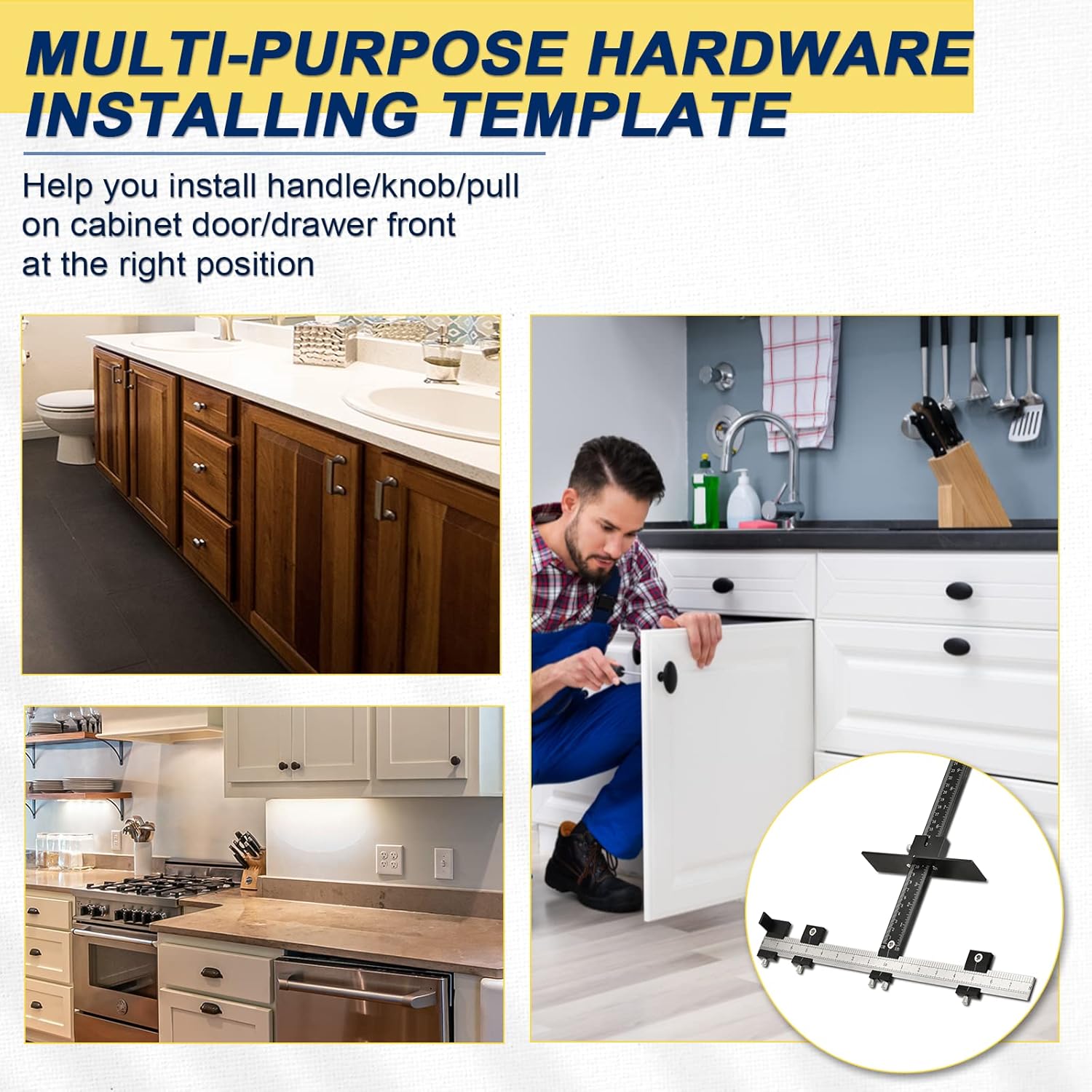 Cabinet Hardware Jig, All Metal Adjustable Cabinet Handle Jig with Φ5mm & Φ4mm Drilling Template Hole, Cabinet Hardware Template for Knob/Handle/Pull Installation