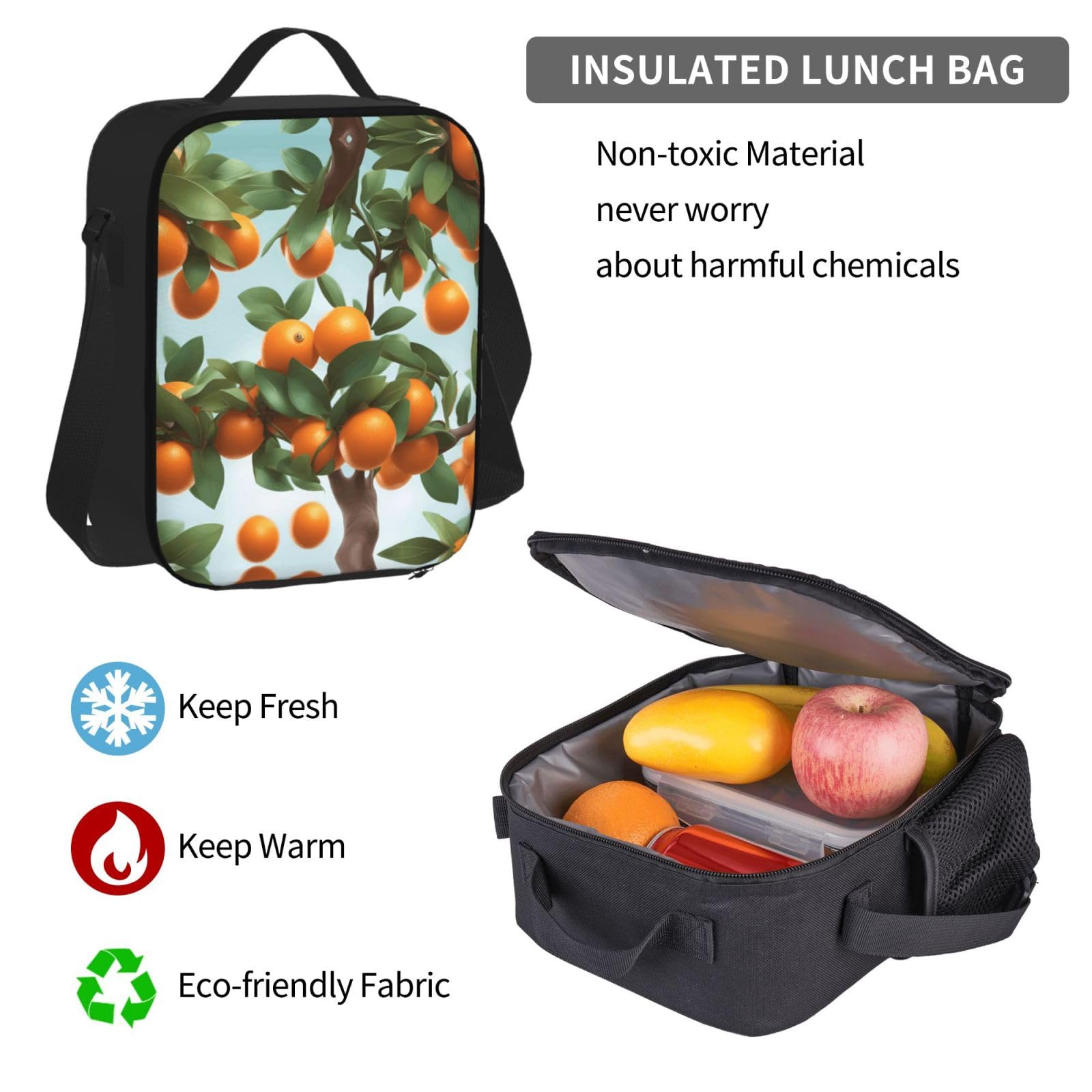 Set di 3 zaini per computer portatile con borsa termica per il pranzo e organizer per il lavoro con molte arancioni sull'albero