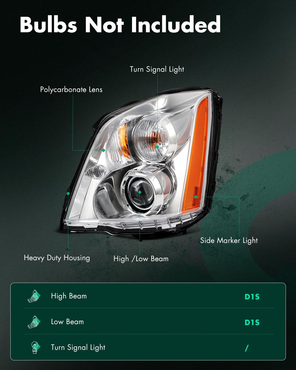 SCITOO Headlight Assembly Fit 2006-2011 for Cadillac DTS Chrome Housing Amber Reflector Pair Headlights GM2502275