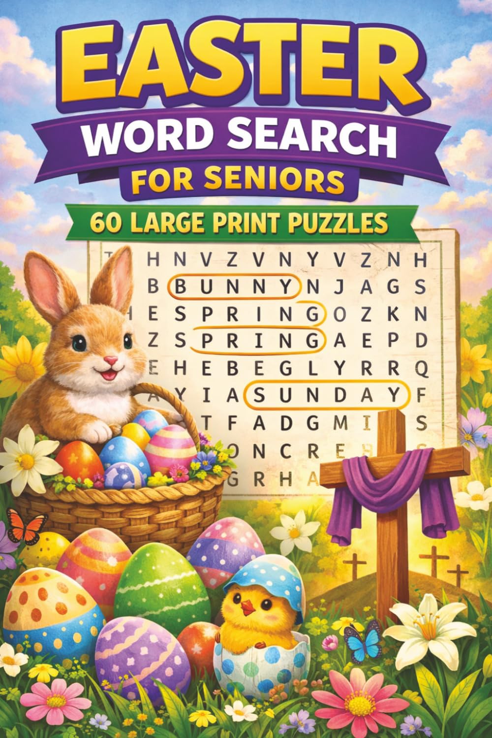 Easter Word Search for Seniors: Large Print 6×9 Puzzle Book with 120 Pages | Easy Easter Word Searches About Spring, Faith, Bunnies and Easter ... Gift for Holidays, Church Groups and Family