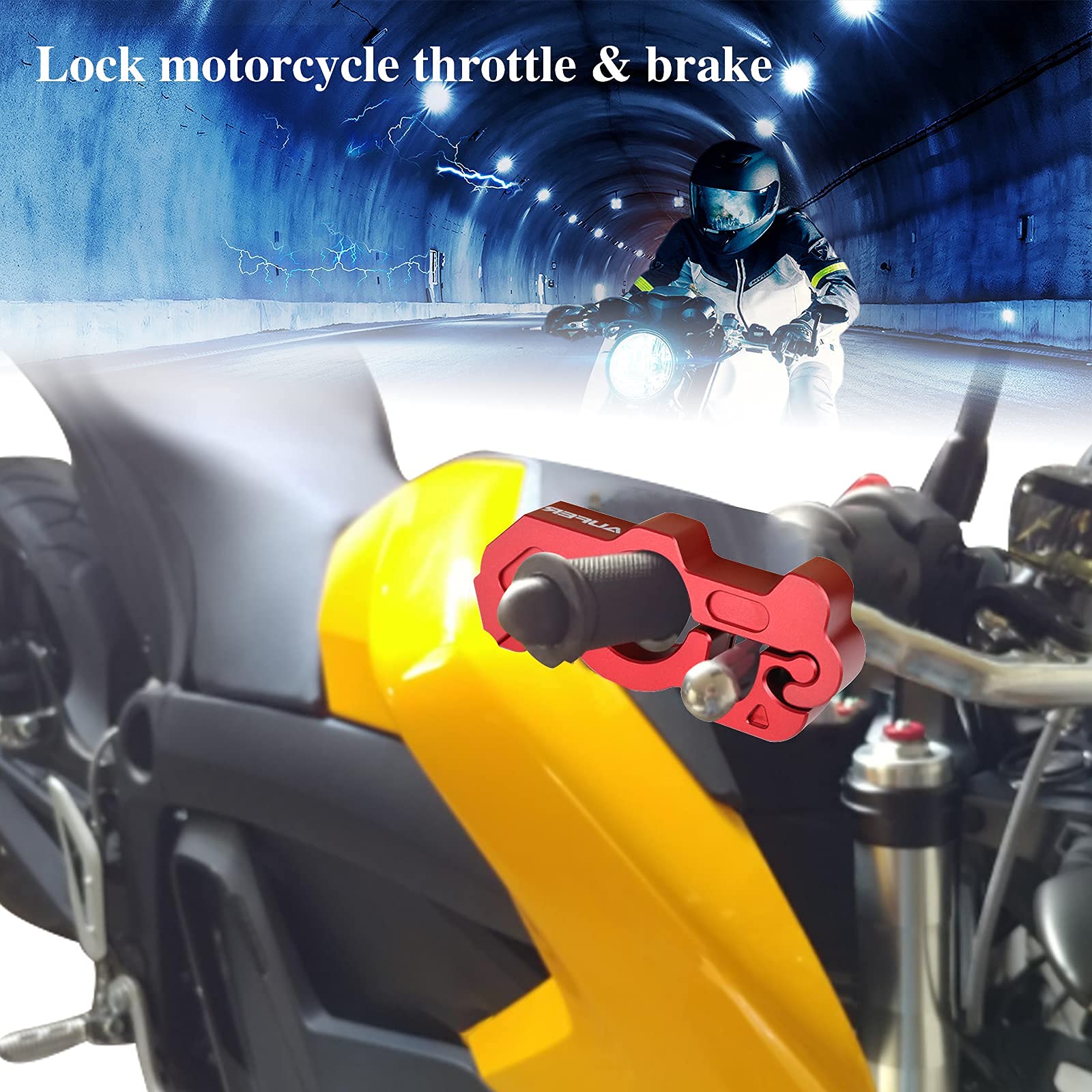 AUFER Verrou universel robuste pour guidon de moto, verrou d'accélérateur, levier de frein, compatible avec la plupart des motos, vélos, scooters, cyclomoteurs, VTT (rouge)