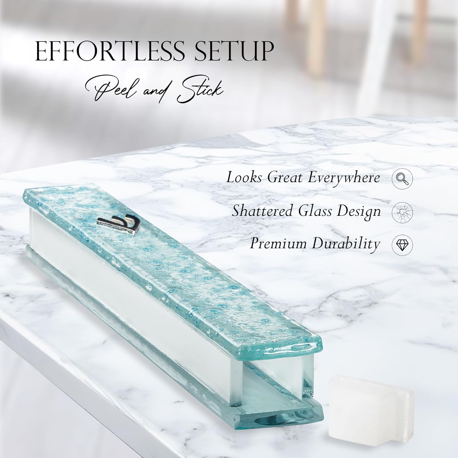Modern Glass Mezuzah Case for Door with Non-Kosher Scroll Shatterd Glass Design Waterproof Mezuza Cover Home Blessing and Protection