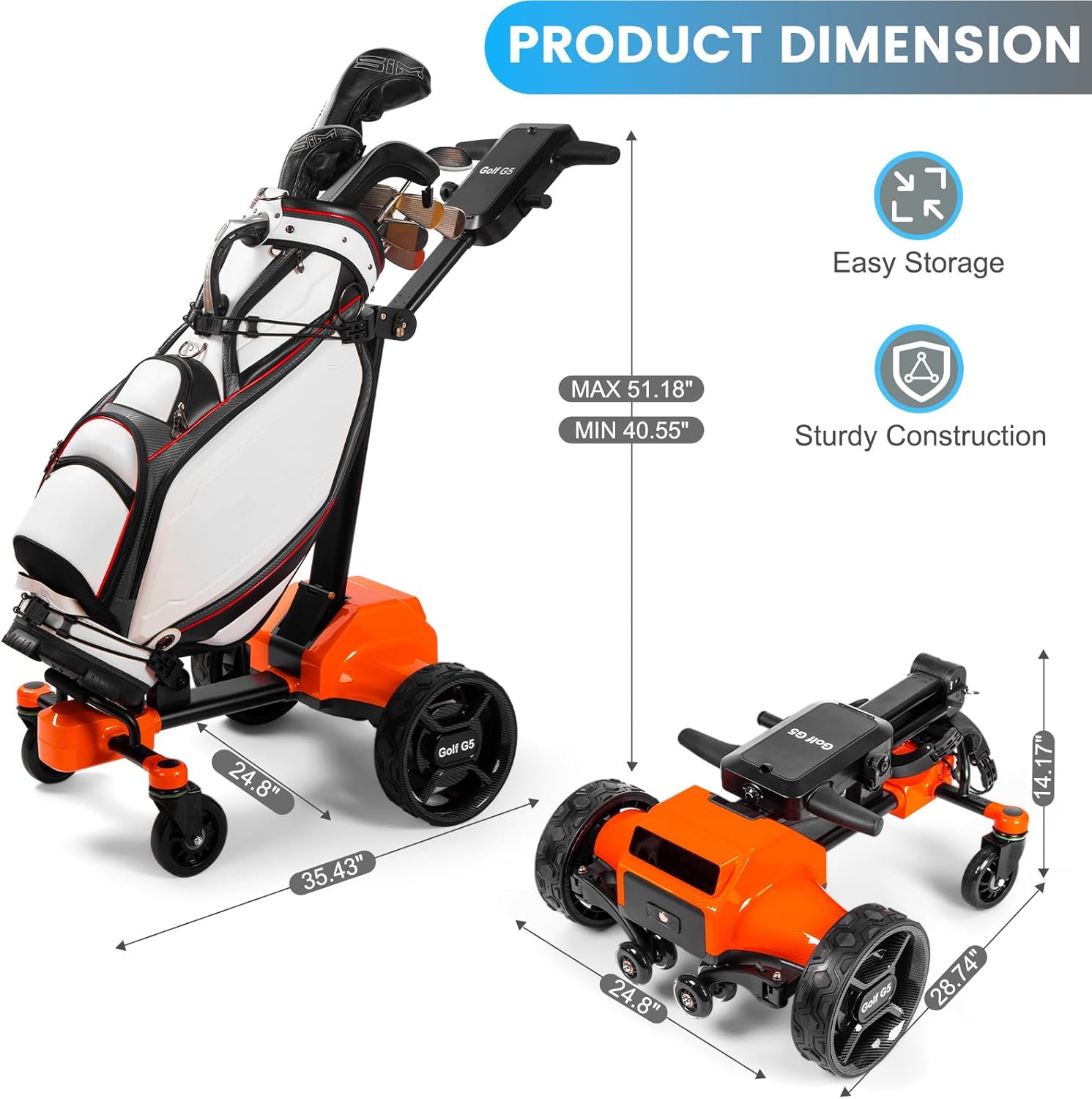 Electric Golf Push Cart with Remote Control, Electric Golf Caddy That Follows You Folding Design Suitable for All Terrains, 36 Hole and Remote/APP/Manual Control