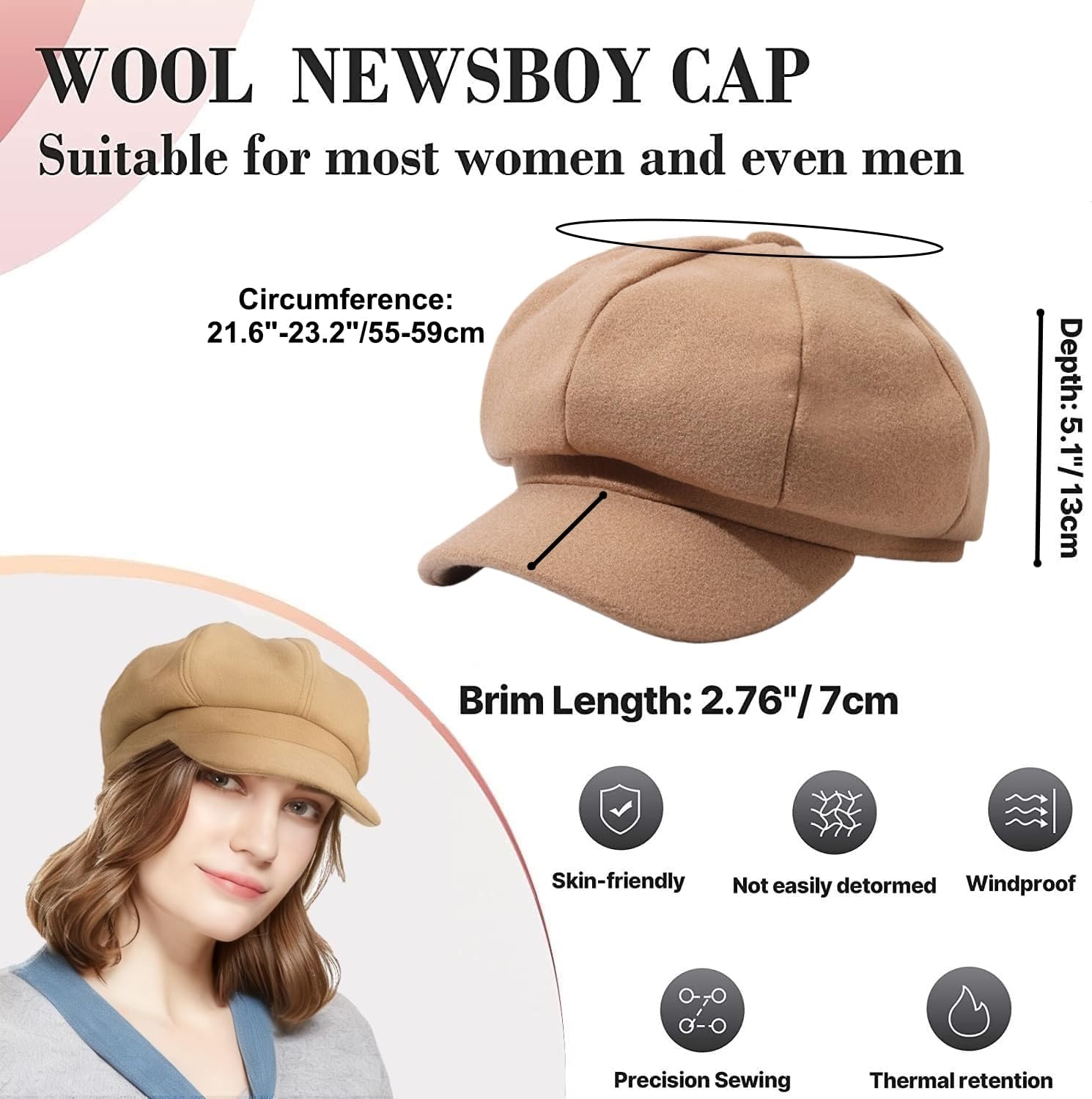 6 Pieces Women Newsboy Cap Warm Wool Visor Beret Hats Octagonal Cap Soft Newsboy Hats Vintage Cabbie Paperboy Hat - Image 5