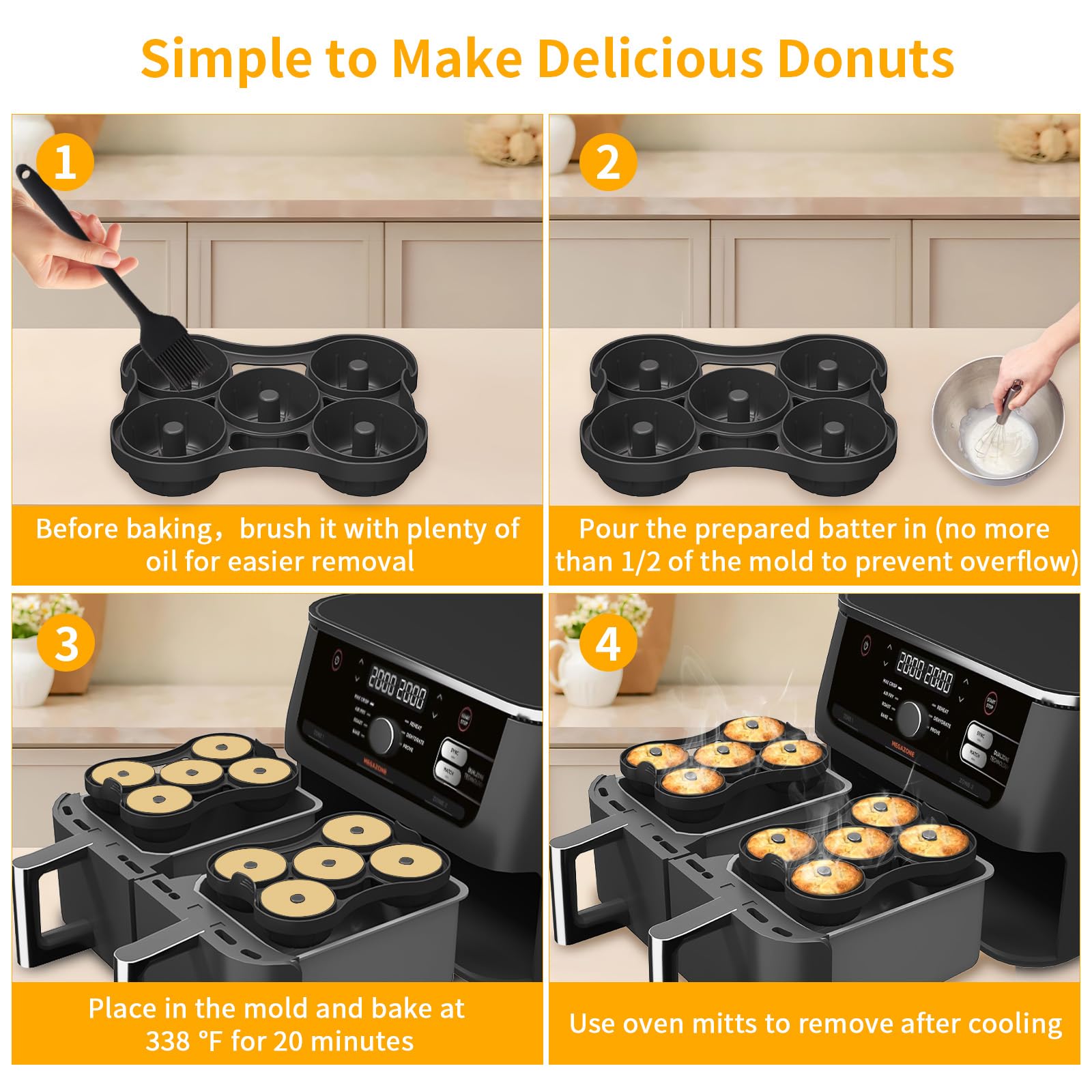 Kit Accessoires Pour Friteuse Sans Huile - Moule à Donuts Et Gaufres En Silicone, Compatible Ninja, Cosori - 6