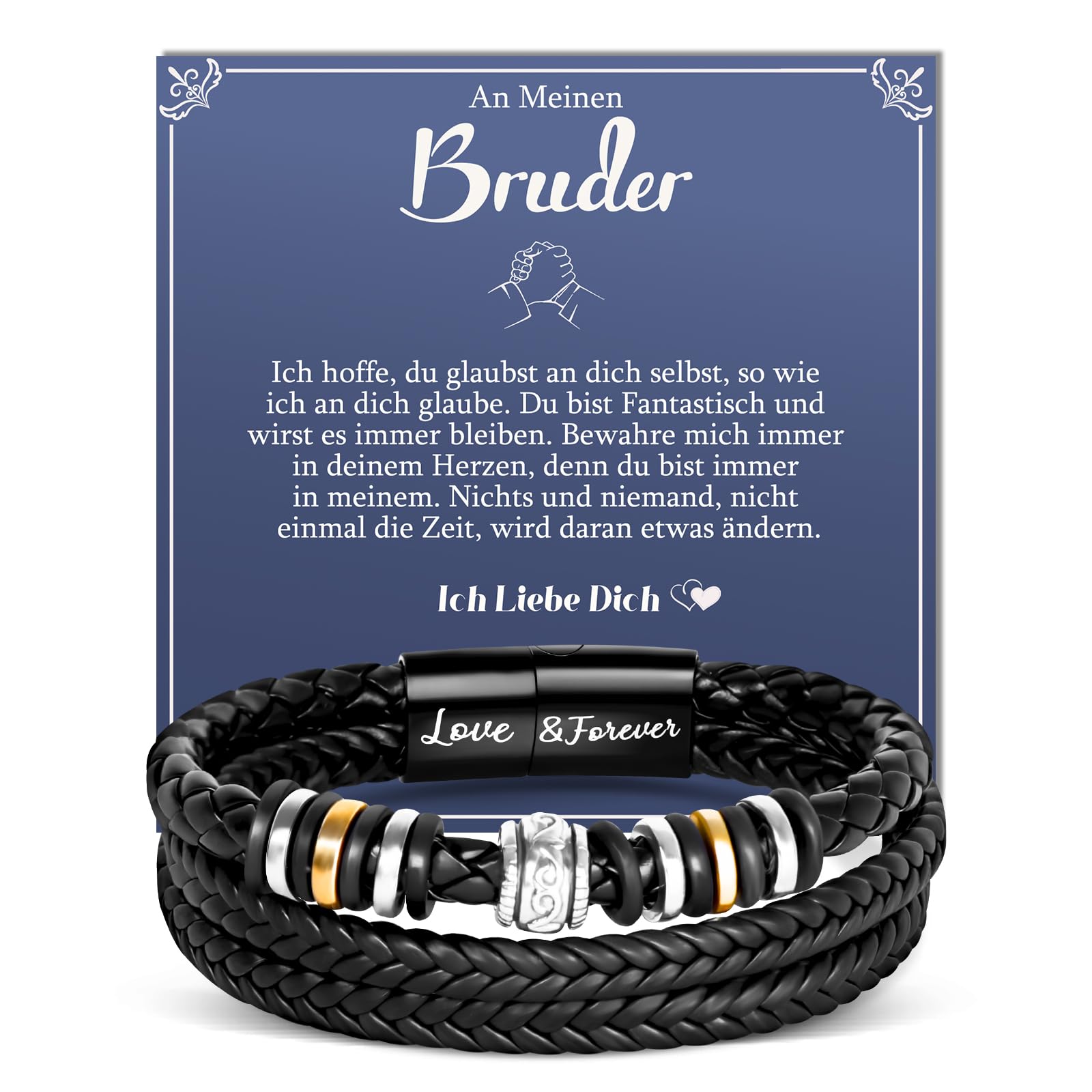 YIBONIKA Lederarmband für Männer, Geschenk für Ihn Papa Mann Sohn Opa Enkel Neffe Bruder Freund, Geschenk zum Valentinstag Weihnachten Vatertag Geburtstagsgeschenk mit Geschenkbox