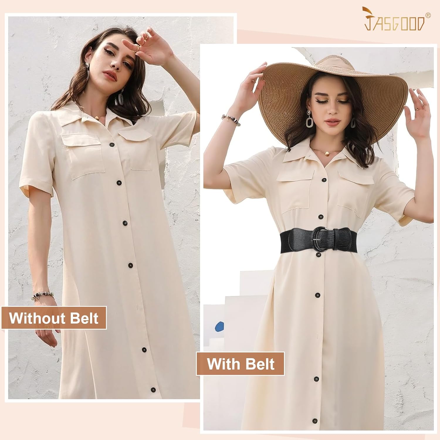 JASGOOD Women Stretchy Wide Waist Belt for Dress Ladies Vintage Elastic Belt - Image 3