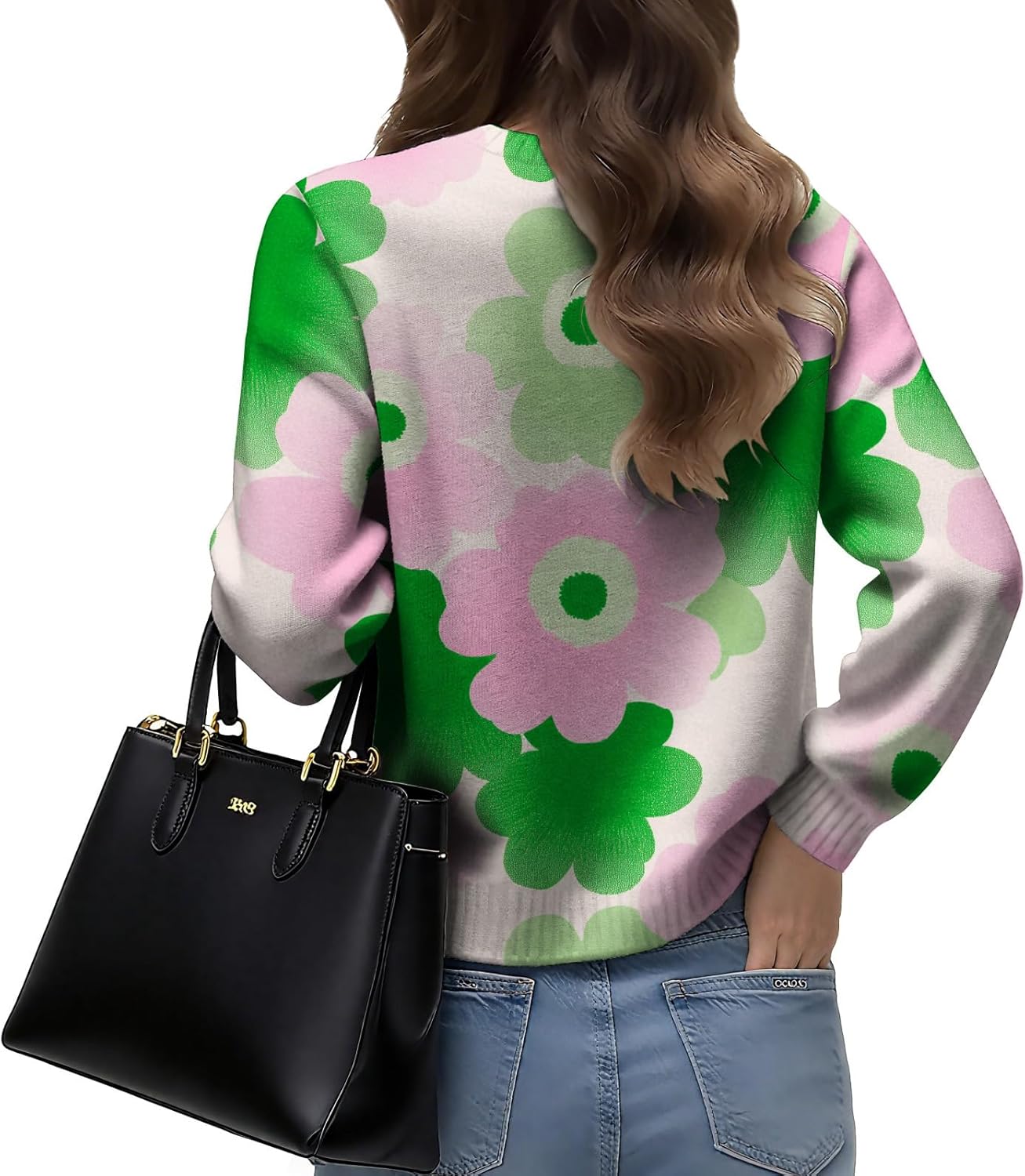 LIZALIG Women Top Pink Long Sleeve Flower Pattern Lightweight Soft Fashion Casual Floral Print for Fall Outfits - Image 2