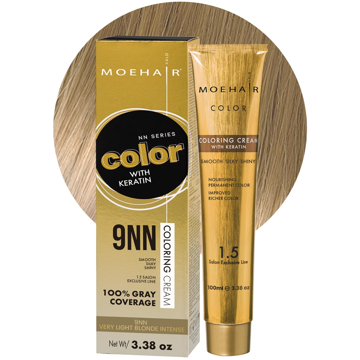 9NN Permanent Hair Color (Very Light Blonde Intense) | Hair Color for 100% Gray Coverage | Infused with Keratin | Adds Shines & Smoothens Hair | Non-Drippy | Double Pigmented (3.38 Fl. Oz)