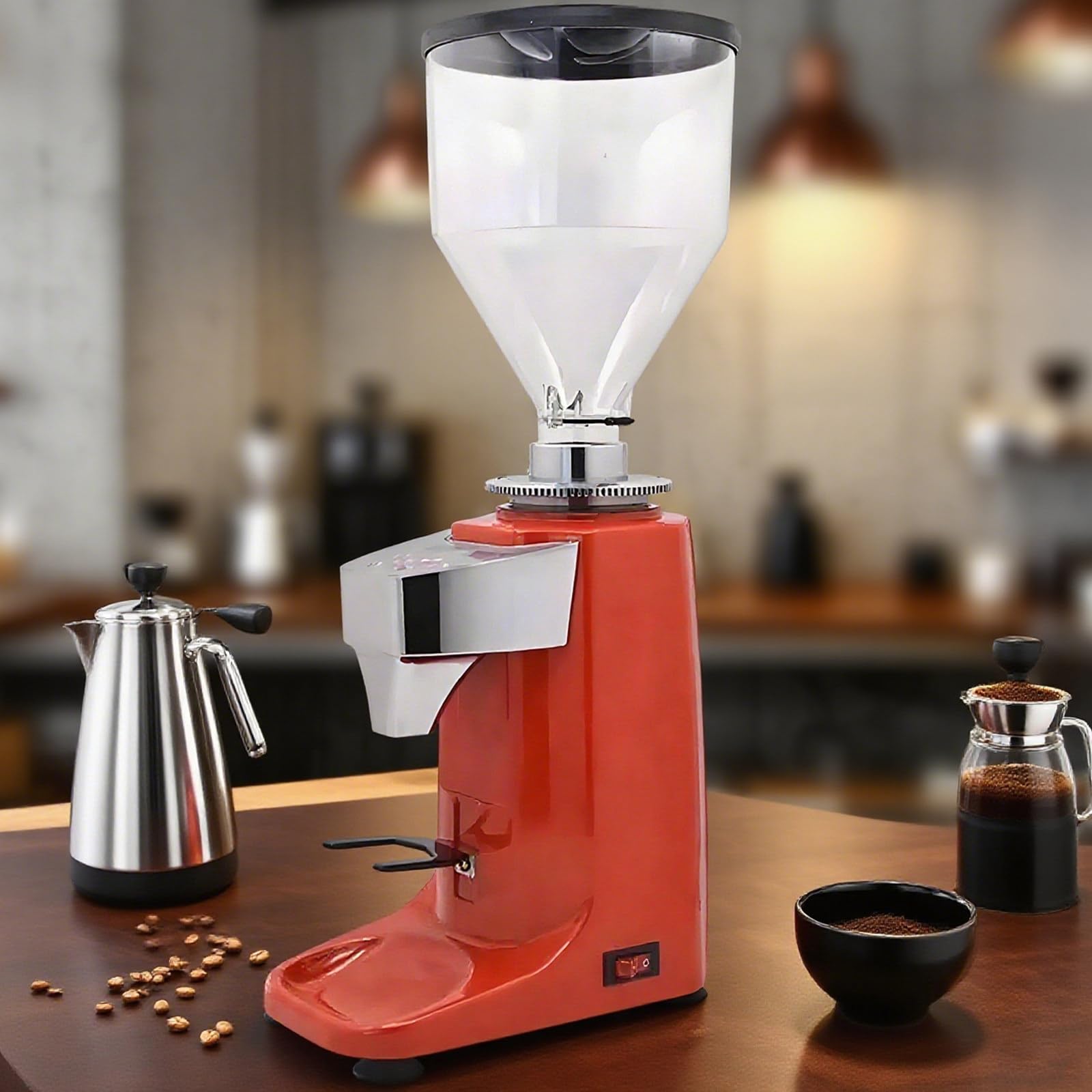 Elektryczny MłYnek Do Kawy Espresso O PojemnośCi 1500 Ml – 19 Precyzyjnych Ustawień Mielenia,Regulacja Na Jedną/Dwie FiliżAnki,WyśWietlacz Temperatury,Timer Red