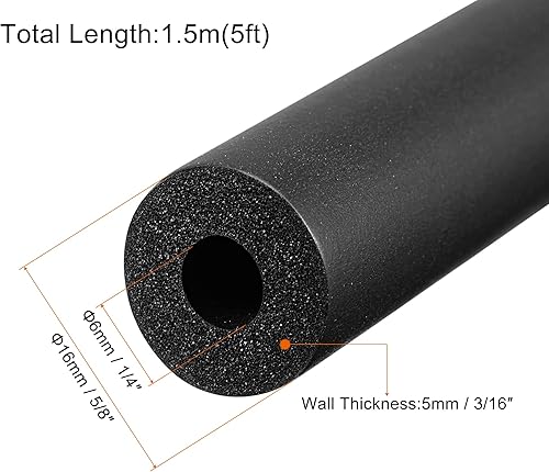 Miniatura 2 de MECCANIXITY Mangos de tubo de agarre de espuma de 14 pulgadas (0.236 in) ID 316 pulgadas (0.197 in) de grosor de pared de 5 pies negro