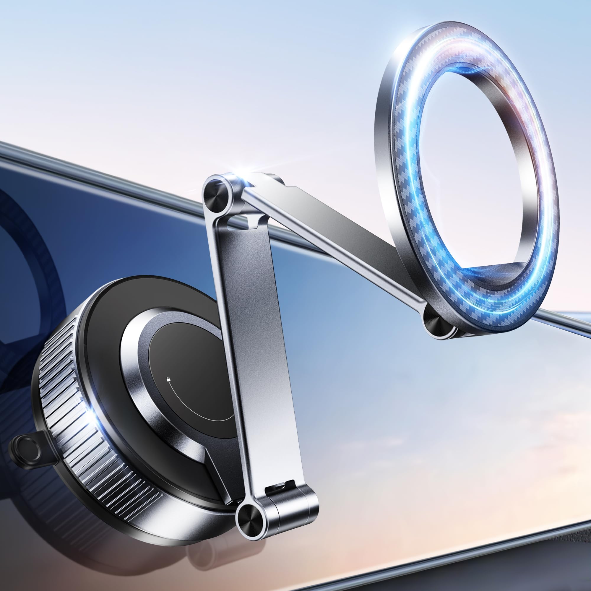 Magnetyczny uchwyt na telefon do samochodu z 3-osiowym długim ramieniem, składany, zmywalny, nano-żel + przyssawka próżniowa uchwyt samochodowy pasuje do Tesla Model Y/3, iPhone 17, 16, 15, 14, 13, 12