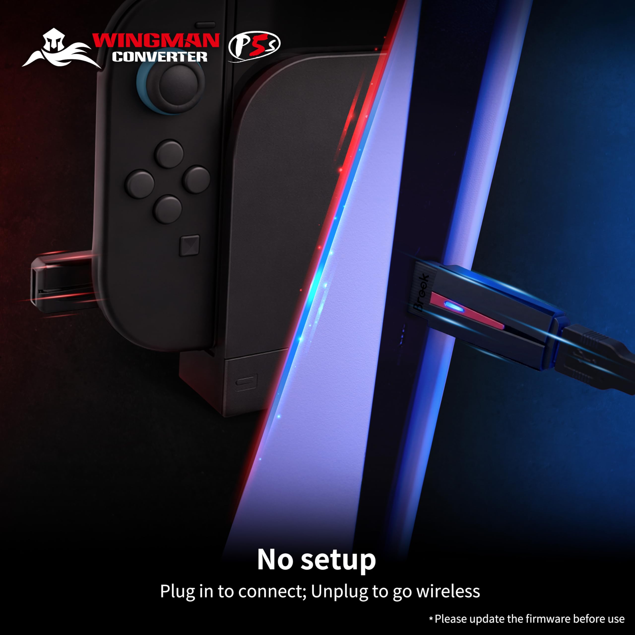 Brook Wingman P5s - P5 P4 NS2 NS PC-Controller-Konverter mit kabelloser und kabelgebundener Unterstützung, Vibration, 6-Achsen-Bewegung, Turbo-Makro-Remap über Converter Center Software