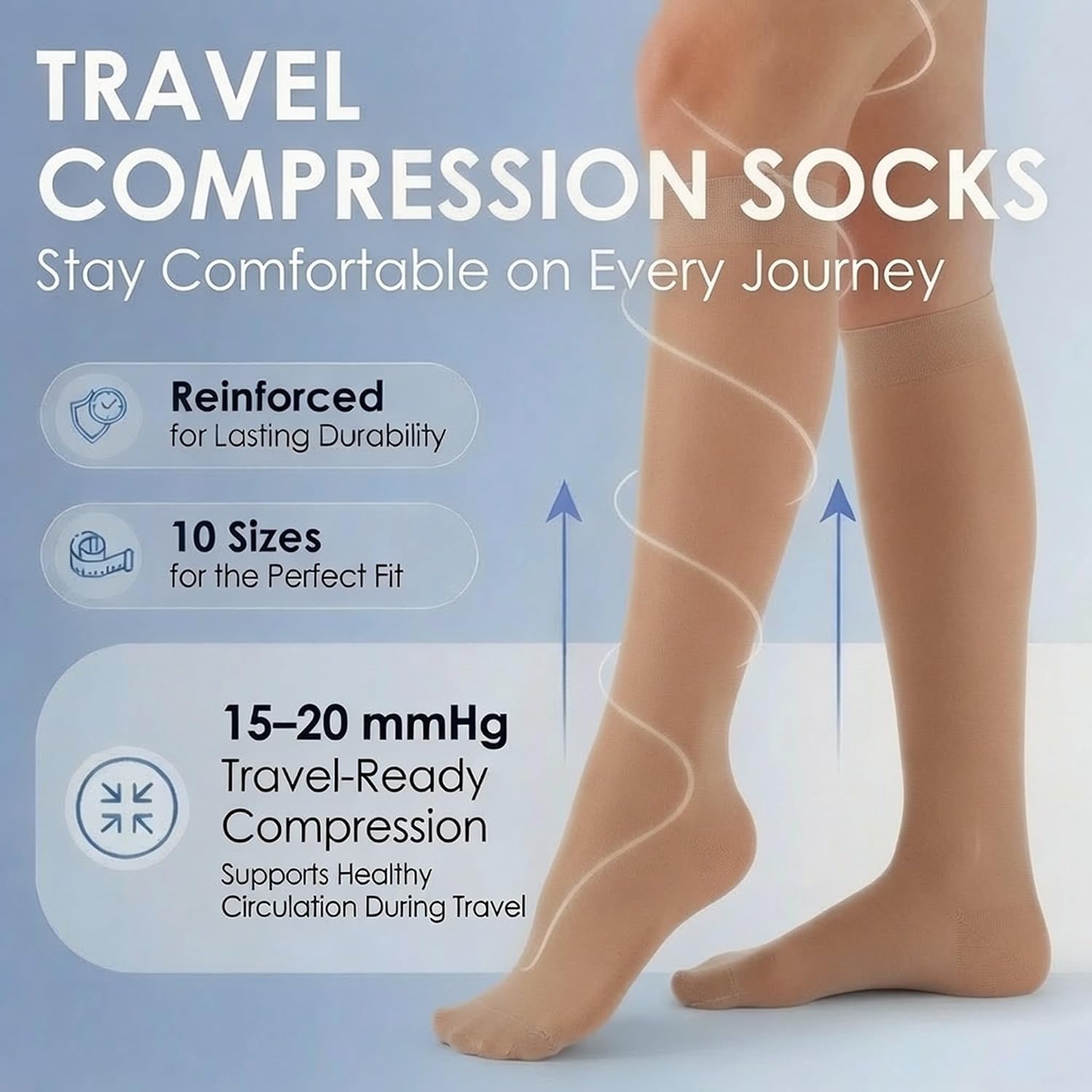 ABSOLUTE SUPPORT Sheer Travel Compression Socks 15-20mmHg, Beige, 3X-Large image 2