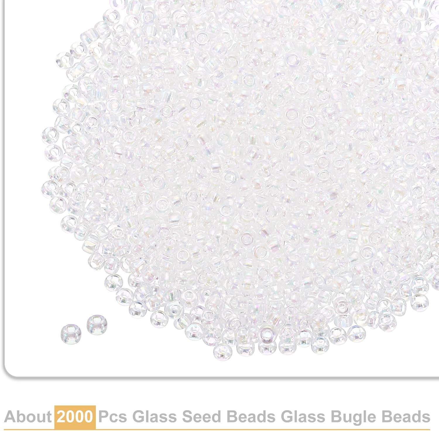 uxcell 2000 Pcs Glass Seed Beads Bulk, 2mm Mini Glass Bugle Beads for DIY Earrings, Necklaces, Bracelets, Jewelry Making, Clear - Image 3