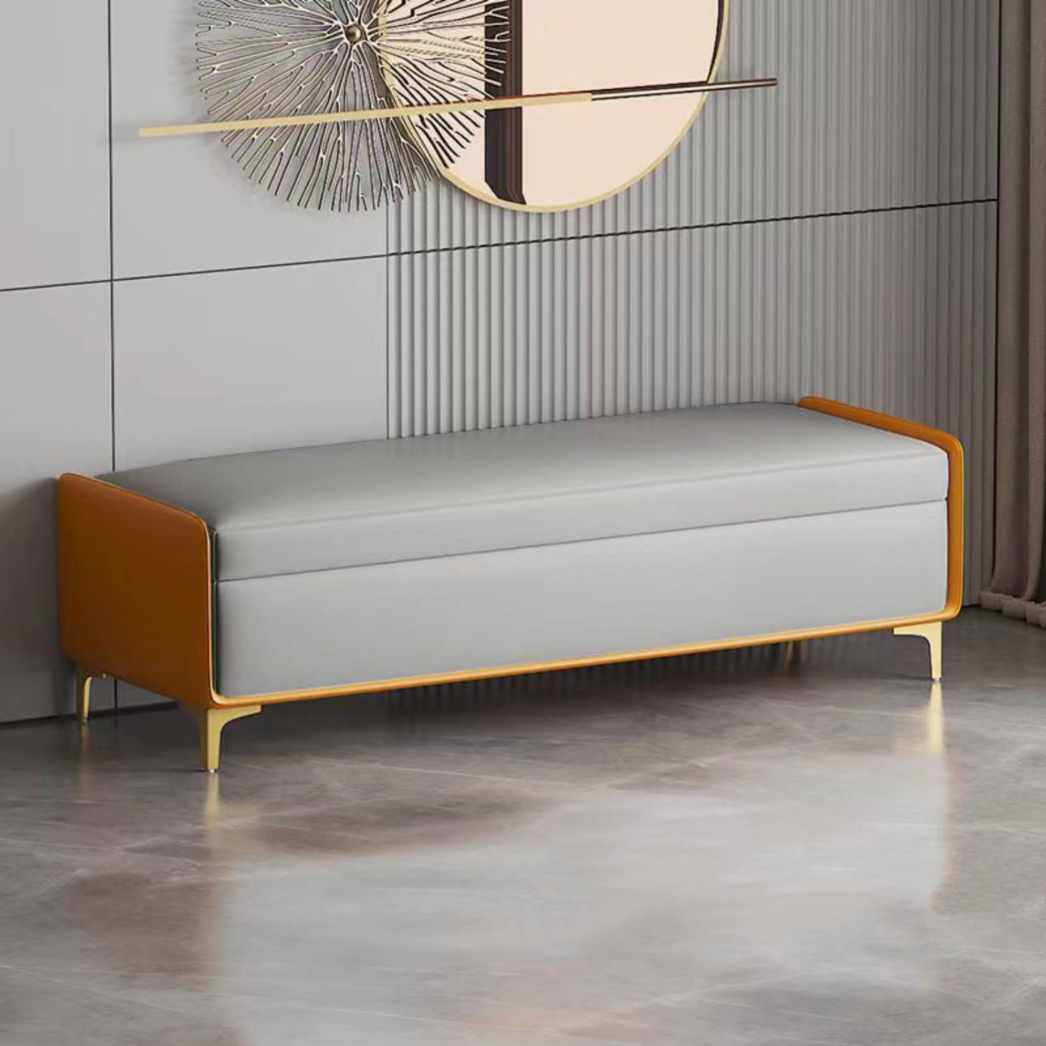 Banc bout de lit luxueux en velours avec coffre de rangement élégant