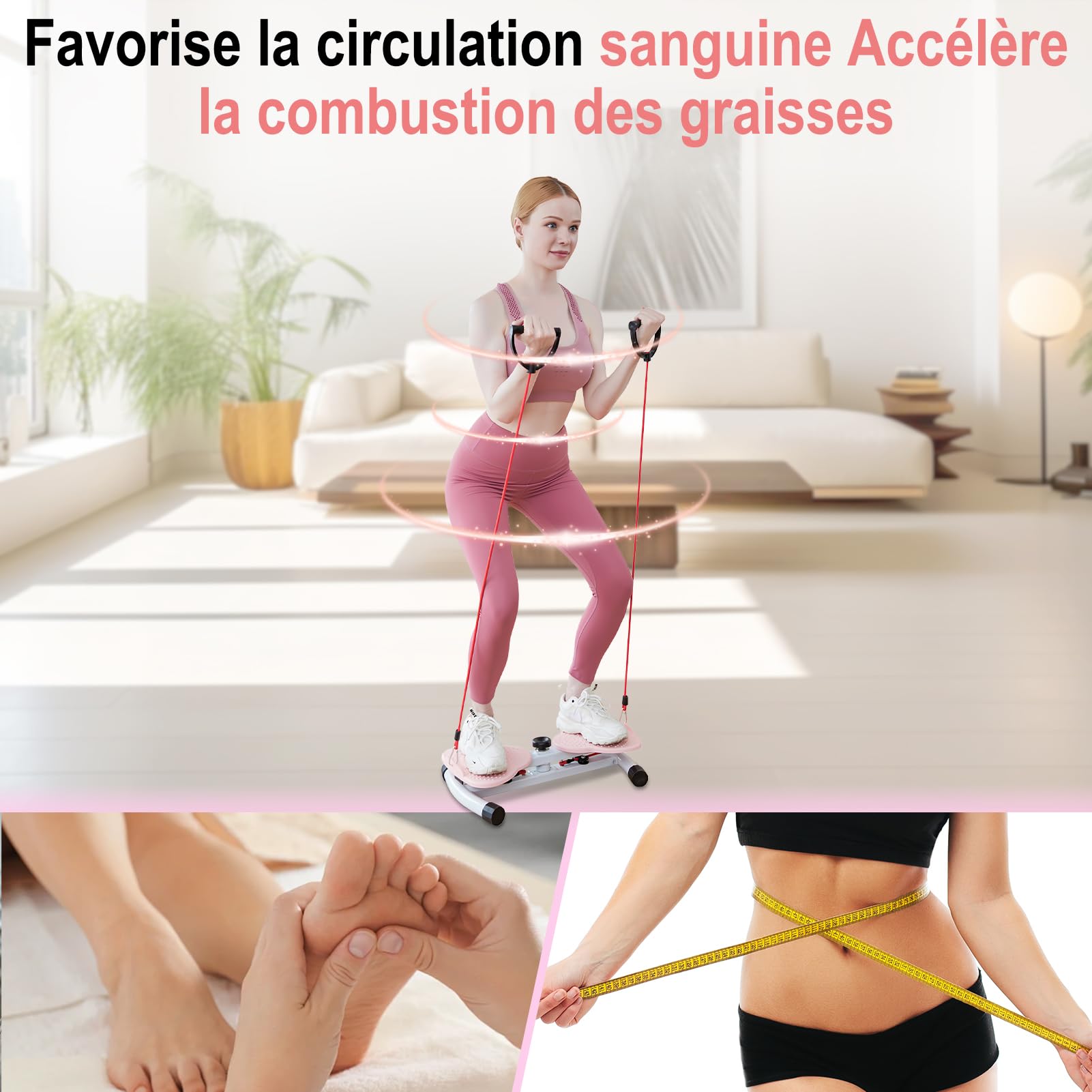 Disque de torsion de la taille, Exerciseur abdominal vertical avec station d'étirement pour massage des pieds, aérobic, exercice des hanches et de la taille, disques de torsion