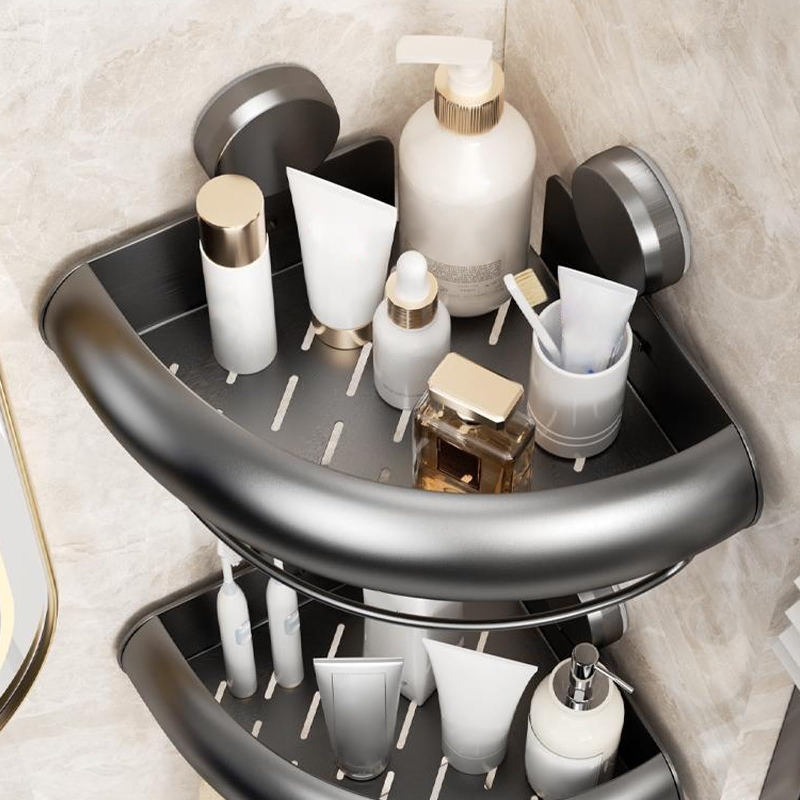 Eck-Duschregale – Saugnapf-Aufbewahrungsregal mit Haken für Badezimmer, Küche und Dusche – ideal für Handtuch, Shampoo, Duschgel und Toilettenartikel