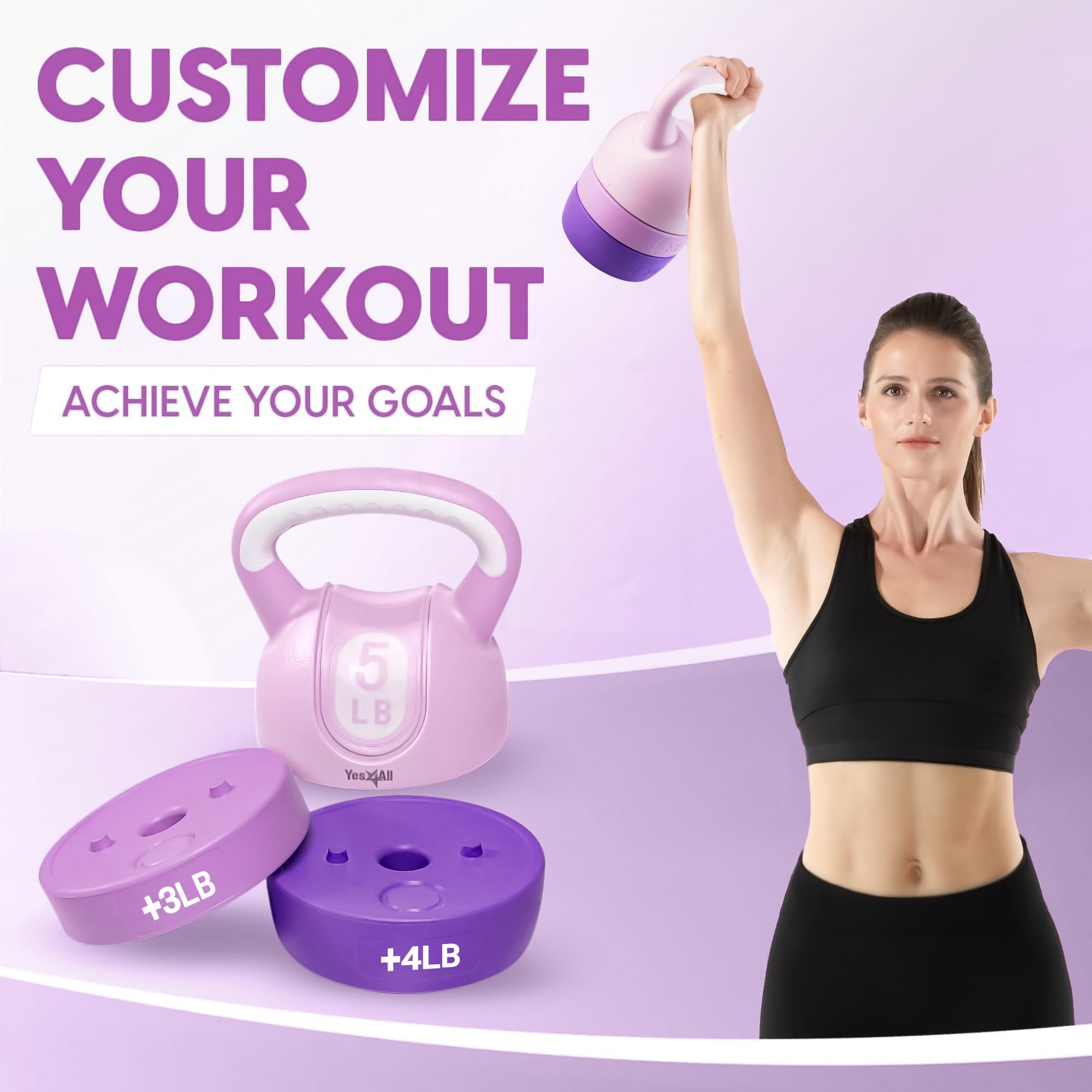 Yes4All Regulowany zestaw hantli kettlebell do treningu siłowego, regulowana waga kettlebell do wszechstronnych treningów