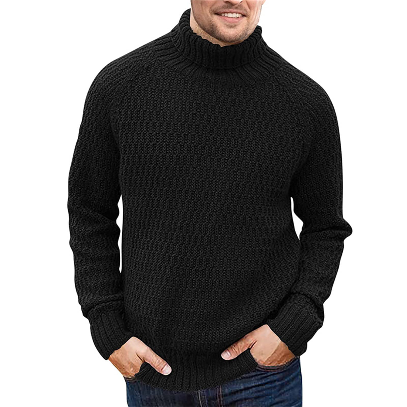 Maglione da Uomo a Collo Alto con Collo Alto in Tinta Unita Maglione Pullover Lavorato a Maglia Caldo Autunno Inverno Moda