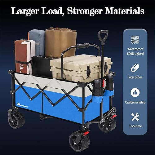 Miniatura 2 de Moon Lence Carro de mano plegable para exteriores, resistente, plegable, portátil, con ruedas de playa todo terreno, mango ajustable y soportes para