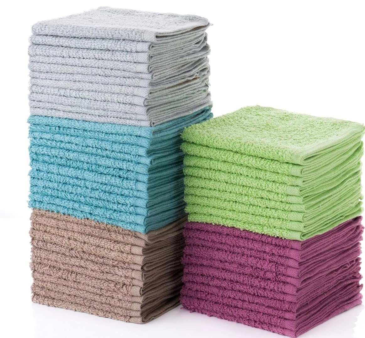 SIMPLI-MAGIC Cotton Wash Cloths 12"x12" (50 Pack) – Highly Absorbent Soft Towels for Bathroom – Commercial Terry Washcloth for Face, Hand, Bath, Kitchen, Gym & Hotel (Multicolor)