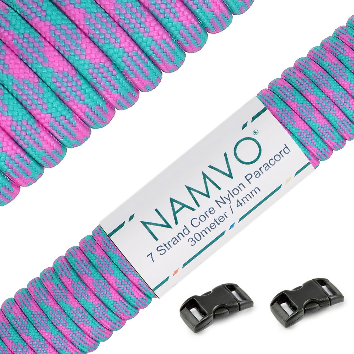 Namvo 550 linka spadochronowa Mil Spec Typ III, 7 żył, linka spadochronowa o łącznej długości 30 m / 100 stóp, Glitter + Lake Blue