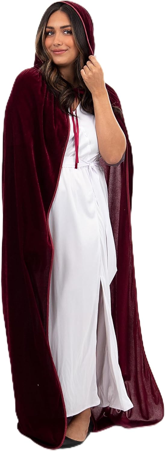 Little Adventures Adult Velvet Hooded Cloak Cape - Machine Washable Durable Cosplay Party Costume