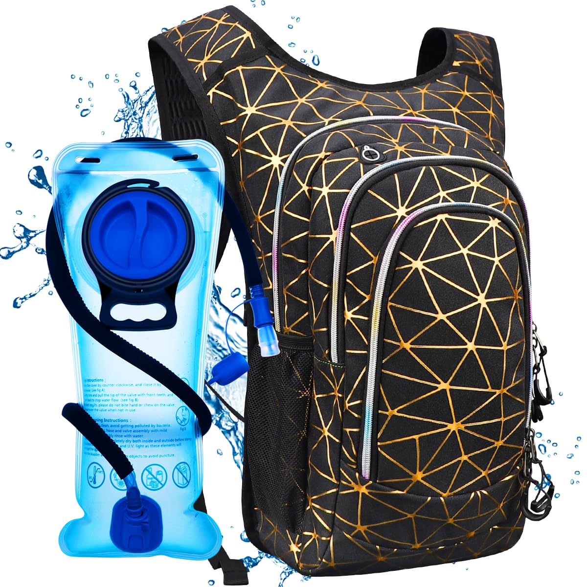 Sac à dos d'hydratation avec poche d'hydratation de 2 L, sac à dos d'eau essentielle de festival, sac à dos d'hydratation léger Hydropack Hydro pour la course, le vélo, les festivals de