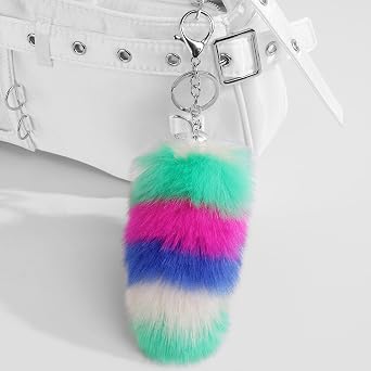 Plush Tail Bag Charm, Cute Soft Faux Fur Keychain Car Hanging Keyring Purse Charm Decoration Pendant for Women